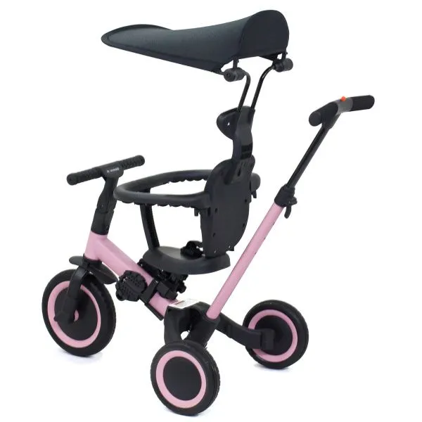 Детский беговел-велосипед 8в1 с крышей и ручкой, розовый - TR008C-PINK
