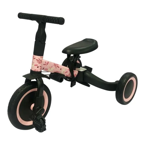 Детский беговел-велосипед 4в1 с родительской ручкой, розовый с рисунком - TR007-PINK-PAINT