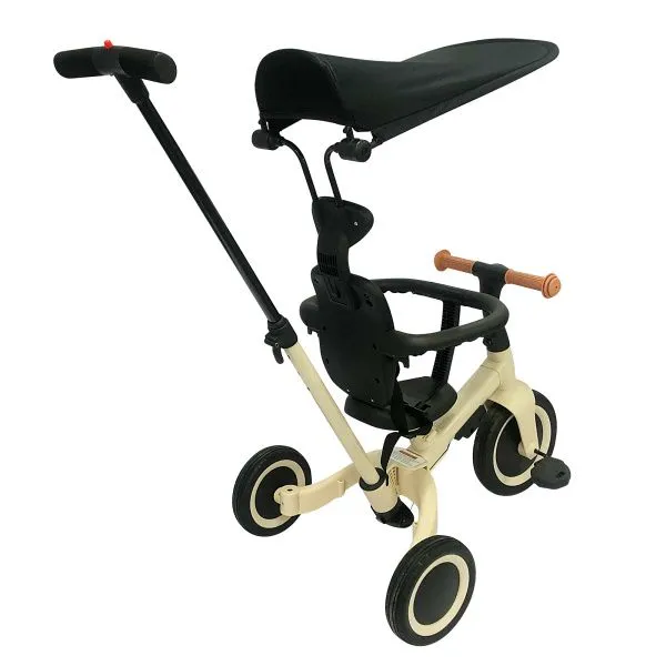 Детский беговел-велосипед 8в1 с крышей и ручкой, бежевый - TR010-BEIGE