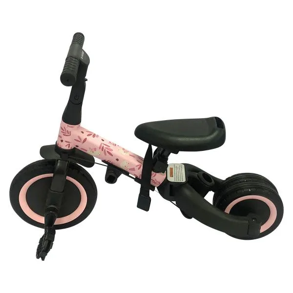 Детский беговел-велосипед 4в1 с родительской ручкой, розовый с рисунком - TR007-PINK-PAINT