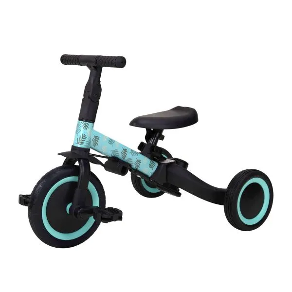 Детский беговел-велосипед 4в1 с родительской ручкой, зеленый с рисунком - TR007-CYAN-PAINT