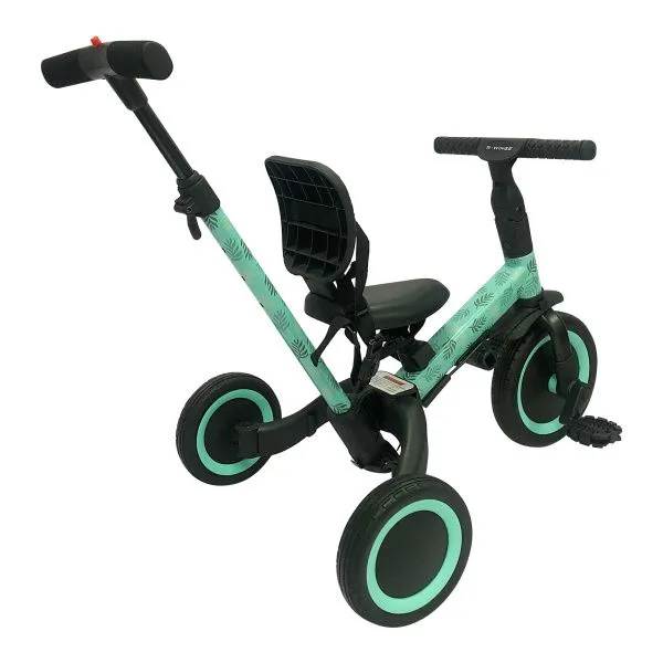 Детский беговел-велосипед 4в1 с родительской ручкой, зеленый с рисунком - TR007-CYAN-PAINT