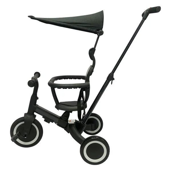 Детский беговел-велосипед 8в1 с крышей и ручкой, черный - TR010-BLACK