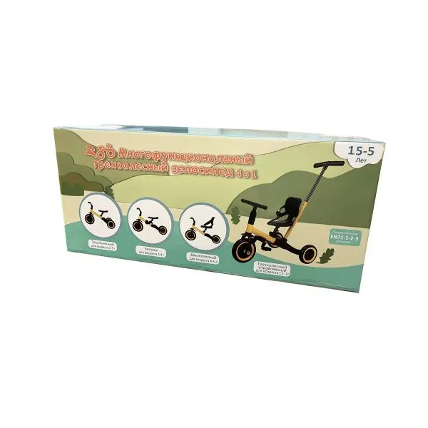 Детский беговел-велосипед 4в1 с родительской ручкой, зеленый с рисунком - TR007-CYAN-PAINT