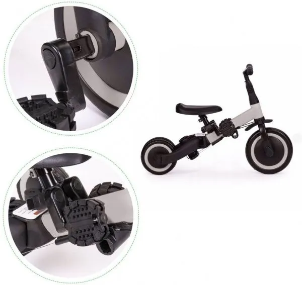 Детский беговел-велосипед 8в1 с крышей и ручкой, серый - TR008C-GREY