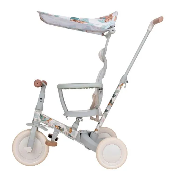 Детский беговел-велосипед 8в1 с крышей и ручкой, бежевый с рисунком - TR008C-BEIGE-PAINT