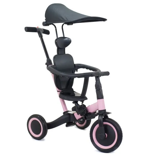 Детский беговел-велосипед 8в1 с крышей и ручкой, розовый - TR008C-PINK