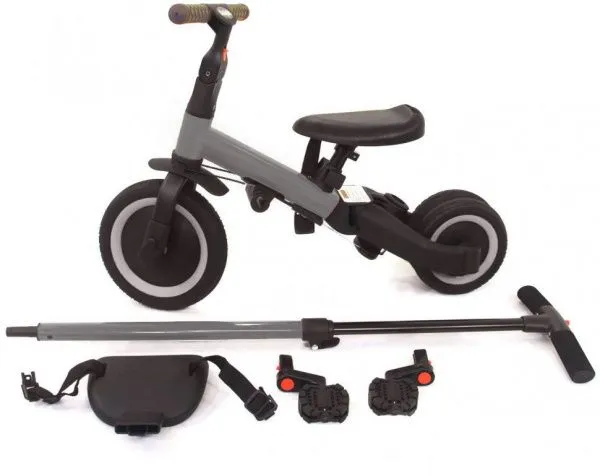 Детский беговел-велосипед 4в1 с родительской ручкой, темно-серый - TR007-DARK-GREY