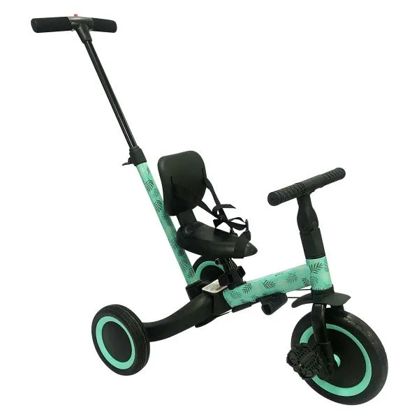 Детский беговел-велосипед 4в1 с родительской ручкой, зеленый с рисунком - TR007-CYAN-PAINT