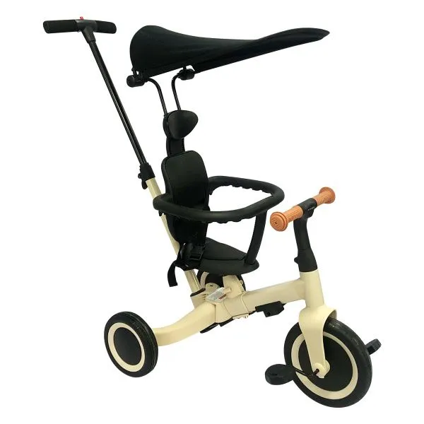 Детский беговел-велосипед 8в1 с крышей и ручкой, бежевый - TR010-BEIGE