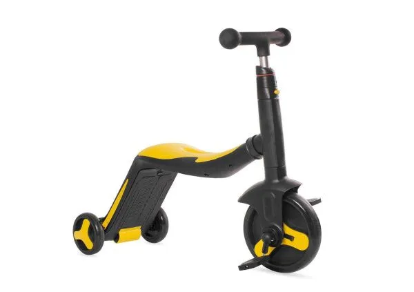 Детский самокат-беговел с музыкой 3в1 (самокат, беговел, велосипед) - FL-868 черно-желтый