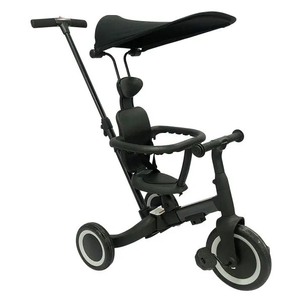 Детский беговел-велосипед 8в1 с крышей и ручкой, черный - TR010-BLACK