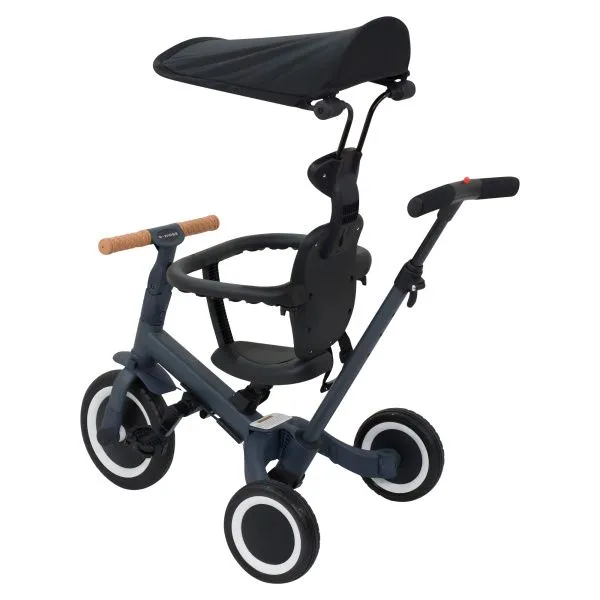 Детский беговел-велосипед 8в1 с крышей и ручкой, темно-серый - TR008C-DARK-GREY