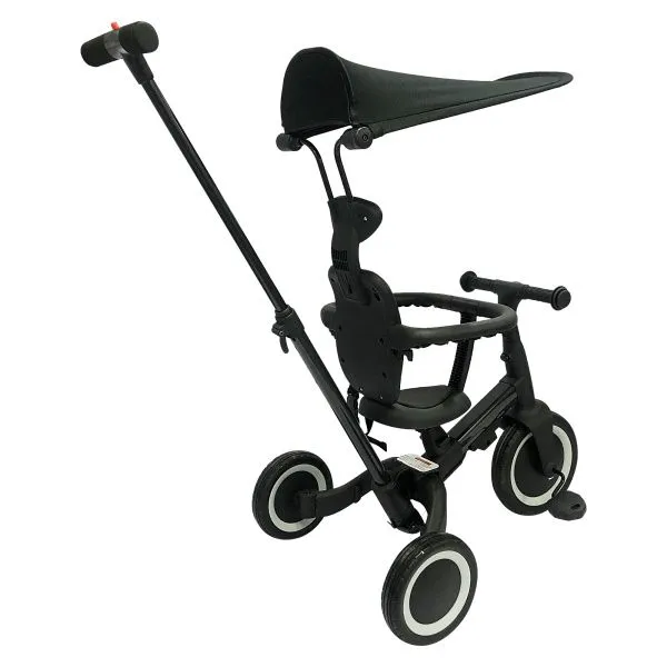 Детский беговел-велосипед 8в1 с крышей и ручкой, черный - TR010-BLACK