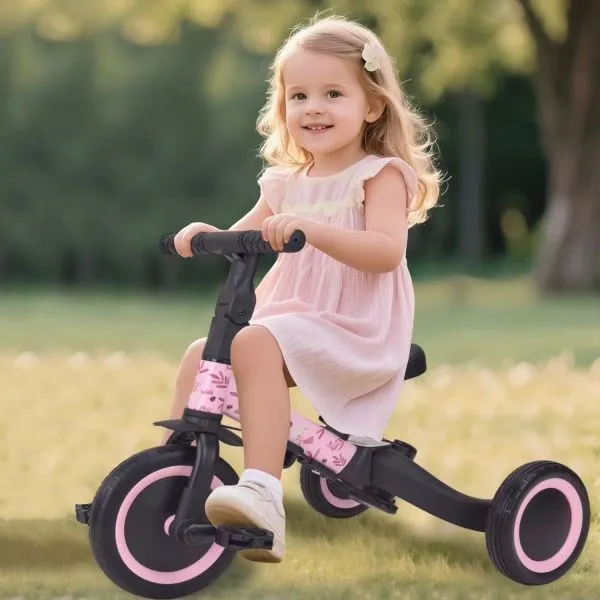 Детский беговел-велосипед 6в1 с родительской ручкой, розовый с рисунком - TR008-PINK-PAINT