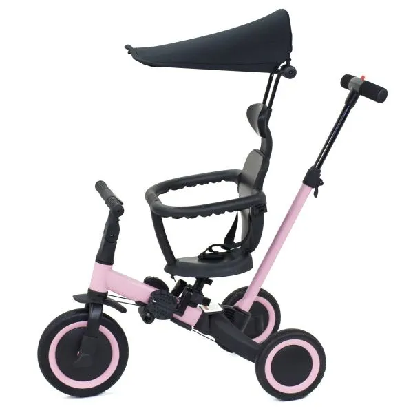 Детский беговел-велосипед 8в1 с крышей и ручкой, розовый - TR008C-PINK