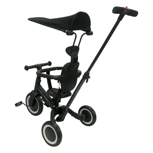 Детский беговел-велосипед 8в1 с крышей и ручкой, черный - TR010-BLACK