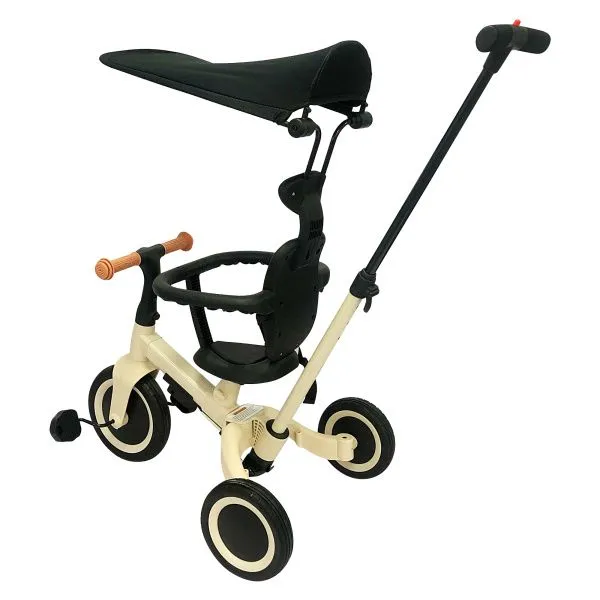 Детский беговел-велосипед 8в1 с крышей и ручкой, бежевый - TR010-BEIGE