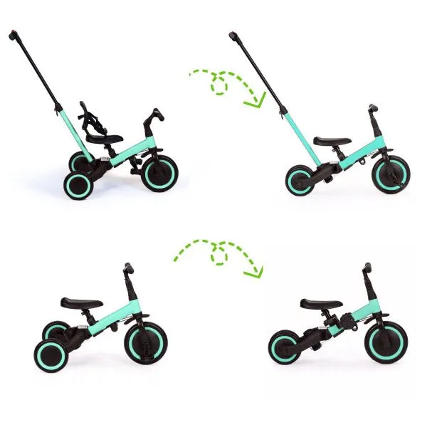 Детский беговел-велосипед 4в1 с родительской ручкой, зеленый с рисунком - TR007-CYAN-PAINT