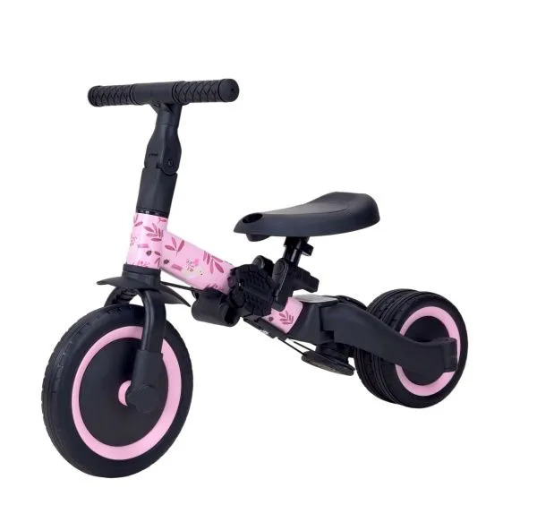 Детский беговел-велосипед 6в1 с родительской ручкой, розовый с рисунком - TR008-PINK-PAINT