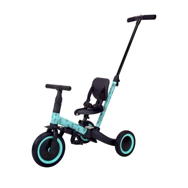 Детский беговел-велосипед 4в1 с родительской ручкой, зеленый с рисунком - TR007-CYAN-PAINT