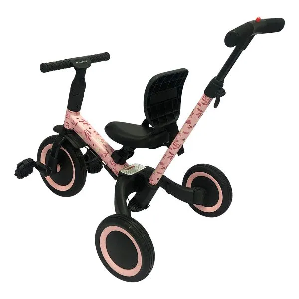 Детский беговел-велосипед 4в1 с родительской ручкой, розовый с рисунком - TR007-PINK-PAINT