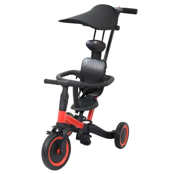 Детский беговел-велосипед 8в1 с крышей и ручкой, красный - TR008C-RED