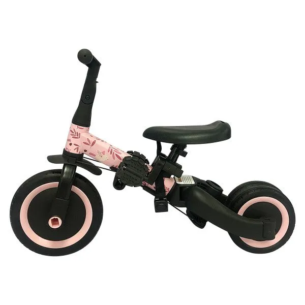 Детский беговел-велосипед 4в1 с родительской ручкой, розовый с рисунком - TR007-PINK-PAINT