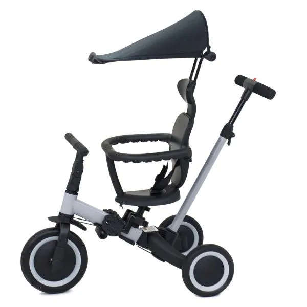 Детский беговел-велосипед 8в1 с крышей и ручкой, серый - TR008C-GREY