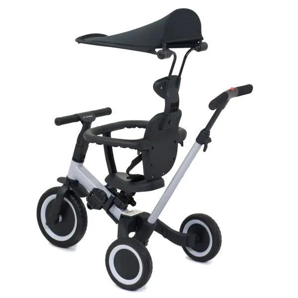 Детский беговел-велосипед 8в1 с крышей и ручкой, серый - TR008C-GREY