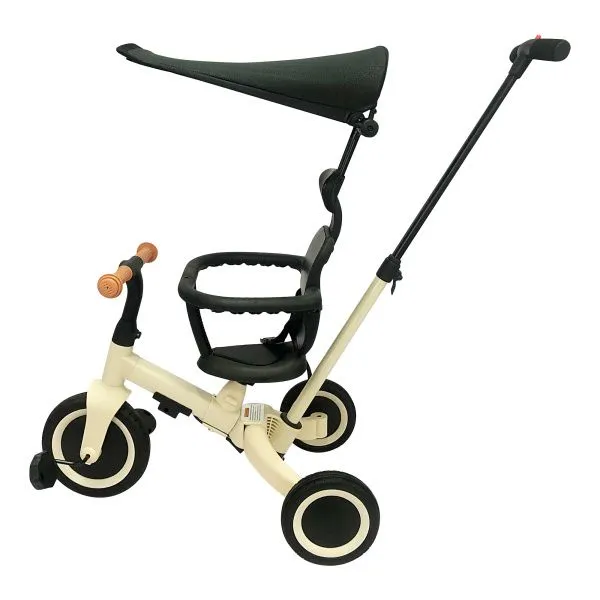 Детский беговел-велосипед 8в1 с крышей и ручкой, бежевый - TR010-BEIGE