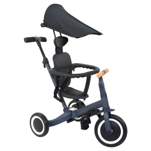 Детский беговел-велосипед 8в1 с крышей и ручкой, темно-серый - TR008C-DARK-GREY