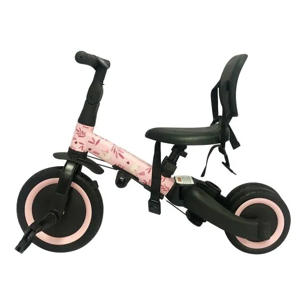 Детский беговел-велосипед 4в1 с родительской ручкой, розовый с рисунком - TR007-PINK-PAINT
