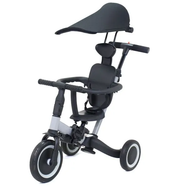 Детский беговел-велосипед 8в1 с крышей и ручкой, серый - TR008C-GREY