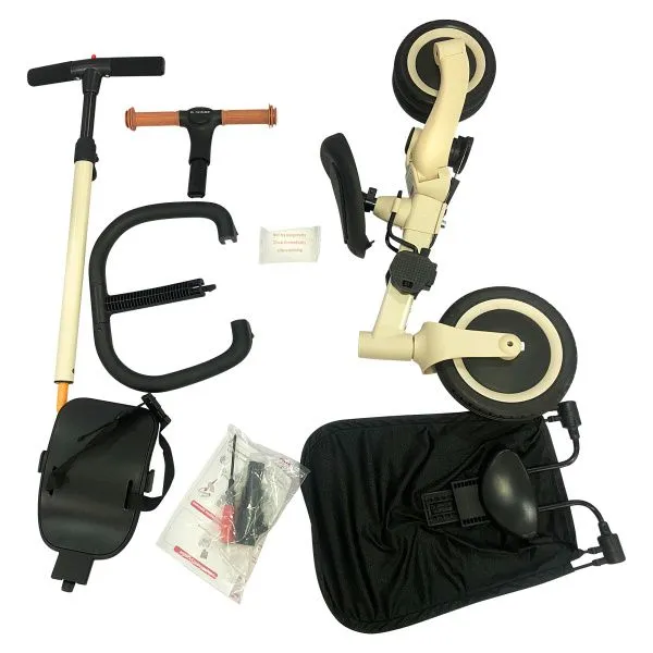 Детский беговел-велосипед 8в1 с крышей и ручкой, бежевый - TR010-BEIGE