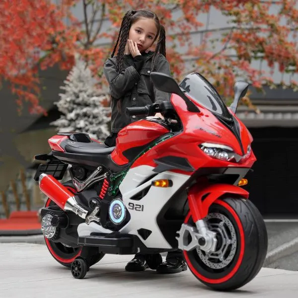 Детский электромотоцикл Ducati (12V, EVA, ручка газа, спидометр) - FT-921-RED-WHITE