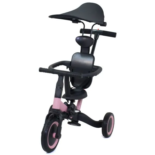 Детский беговел-велосипед 8в1 с крышей и ручкой, розовый - TR008C-PINK
